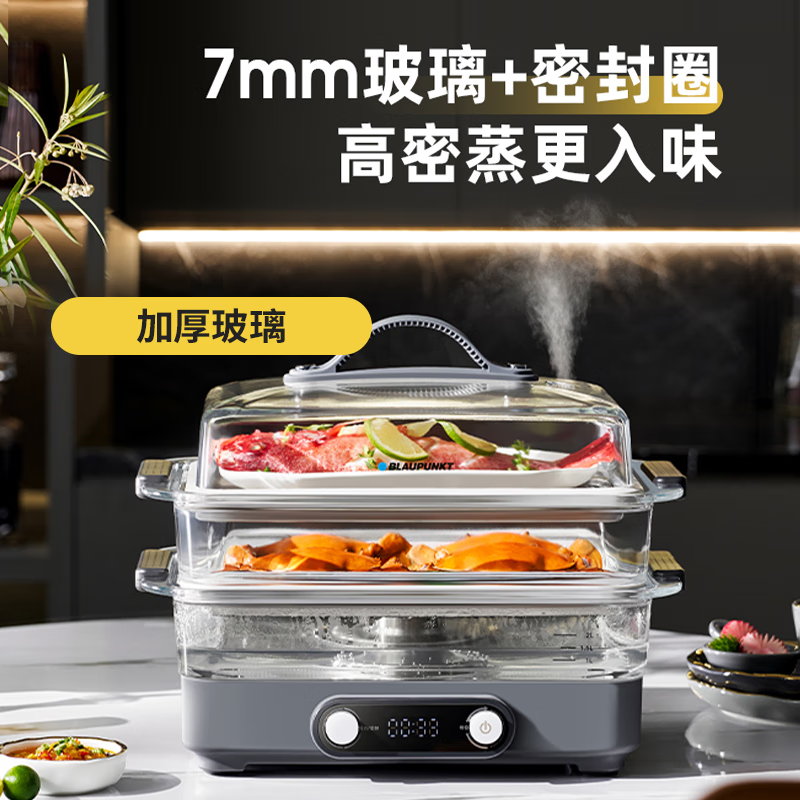 蓝宝(BLAUPUNKT) BP-ZG10 玻璃电蒸锅 蒸炖锅家用多功能锅10L
