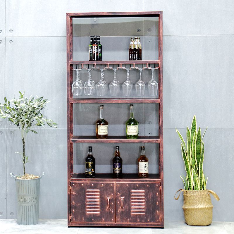 美式铁艺靠墙酒架定制落地酒柜现代简约葡萄酒红酒收纳展示置物架 古铜色中间款