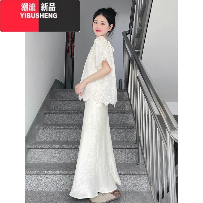 YIBUSHENG装减龄穿搭一整套2024奶系通勤风高级感酸醋连衣裙子缎面套装减高清大图