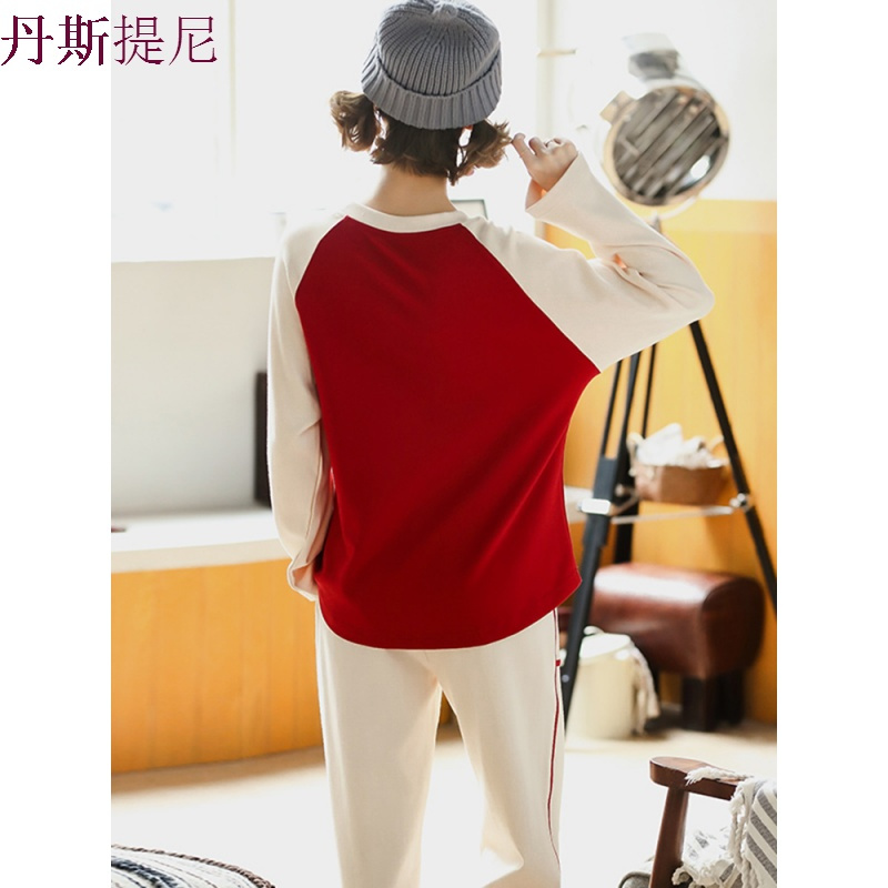 睡衣女秋季长袖纯棉韩版甜美可爱宽松两件套圆领长裤可外穿薄款
