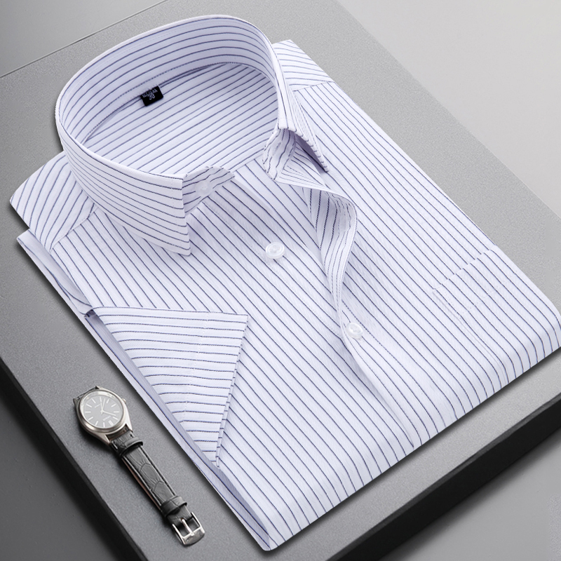 gurunvani男士夏季短袖白衬衫短袖纯色商务休闲职业正装韩版衬衣黑色