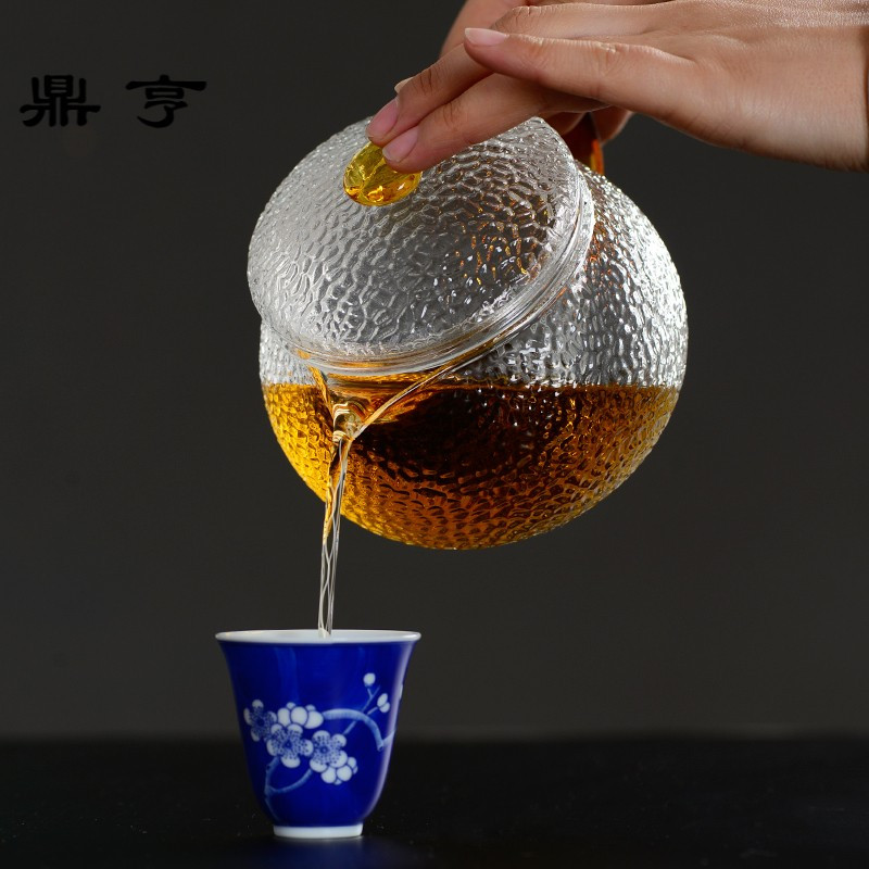 鼎亨 日式耐热锤纹玻璃泡茶壶内胆过滤煮茶壶花茶壶功夫茶具