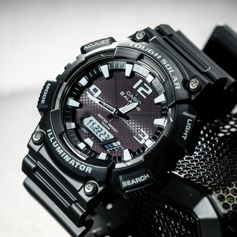 casio官方旗舰店卡西欧运动手表男 官方限量太阳能运动防水潮流 石英表男 小黑表电子手表正品AQ-S810学生手表高清大图