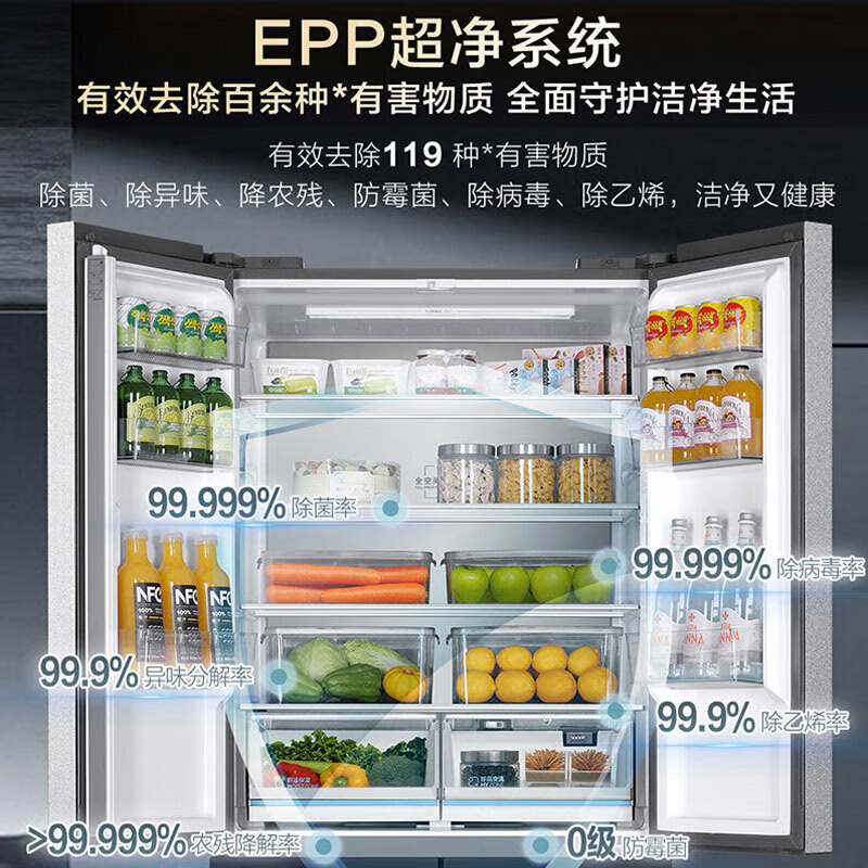 海尔 BCD-511WGHTD19G8U1 511升十字对开门冰箱秘境银变频净味杀菌自动除霜风冷电脑控温高清大图