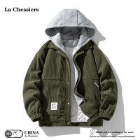 官方灯芯绒假两件棉服男生冬季宽松连帽夹棉外套情侣棉衣潮牌夹克 M 军绿色