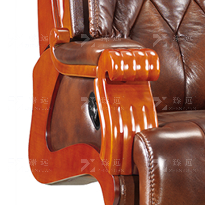 臻远ZY-7555办公大班椅老板椅办公皮椅可躺升降转椅电脑椅 咖牛皮高清大图