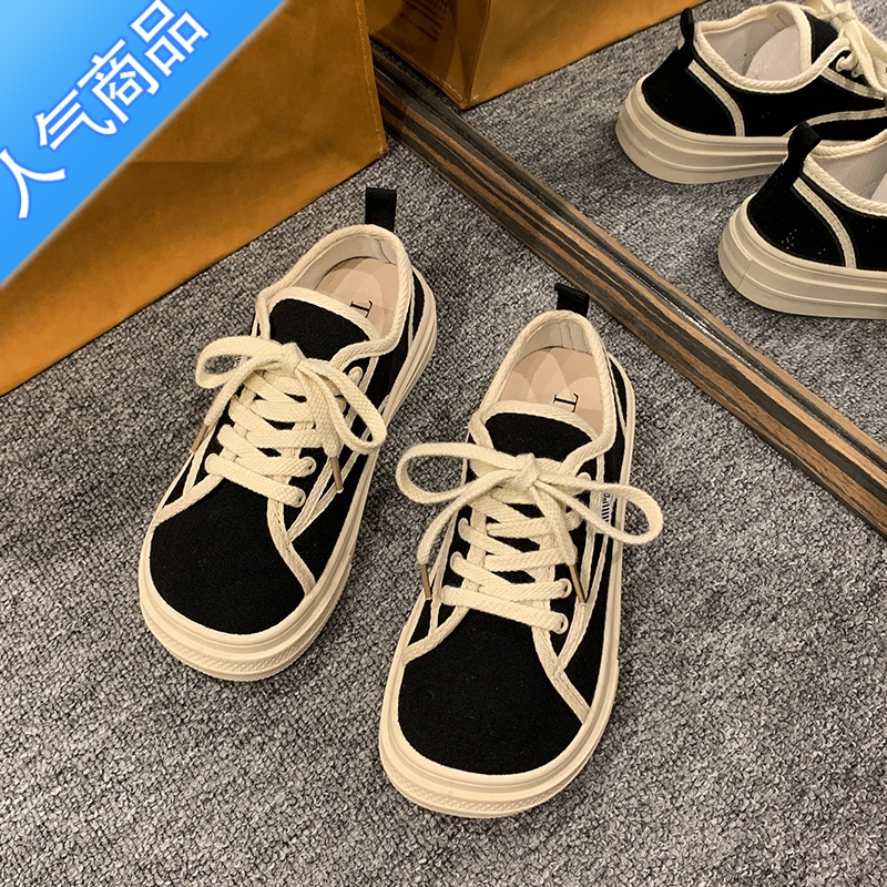 SUNTEK小香风女鞋ins潮鞋2023春季厚底帆布鞋女百搭小白鞋休闲板鞋高清大图