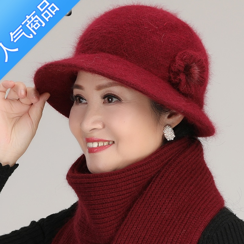SUNTEK中老年人秋冬帽子女针织盆帽冬季老人妈妈帽奶奶老太太毛线帽