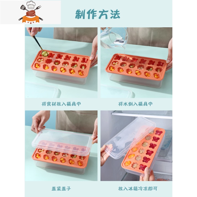 冰格食品级冰块储存盒速冻器小家用冰箱冻物带盖自制模具制冰盒 敬平 18格[橙色]2个装高清大图