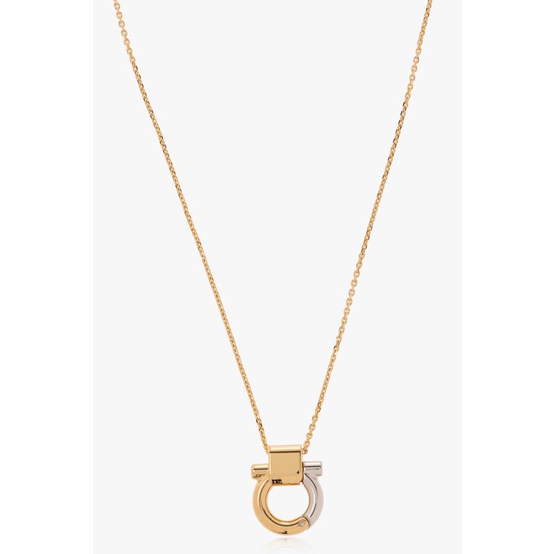 Salvatore Ferragamo女式短项链黄铜锁骨链金色银色吊坠简约时尚饰品