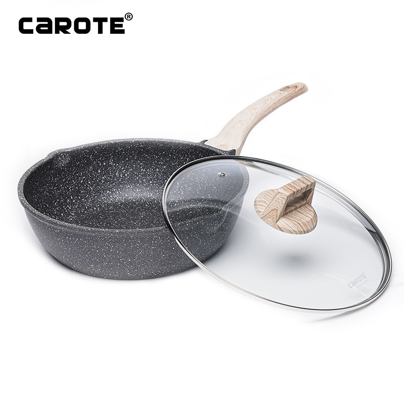 CAROTE麦饭石不粘锅炒锅平底煎锅炒菜锅家用炒锅电磁炉燃气灶适用24cm