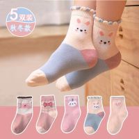 儿童袜子男童女童秋冬季保暖中筒棉袜小孩婴儿袜_259 【M】建议3-5岁 【5双装】爱心小兔