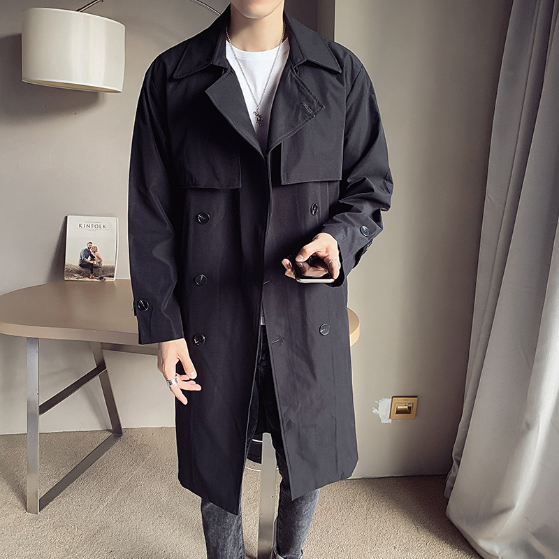 newlake风衣男中长款秋冬英伦外套青年卡其色披风过膝双排扣大衣潮牌