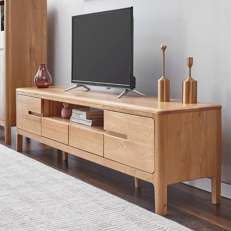 纯实木电视柜北欧闪电客橡木地柜现代简约小户型矮柜客厅储藏柜