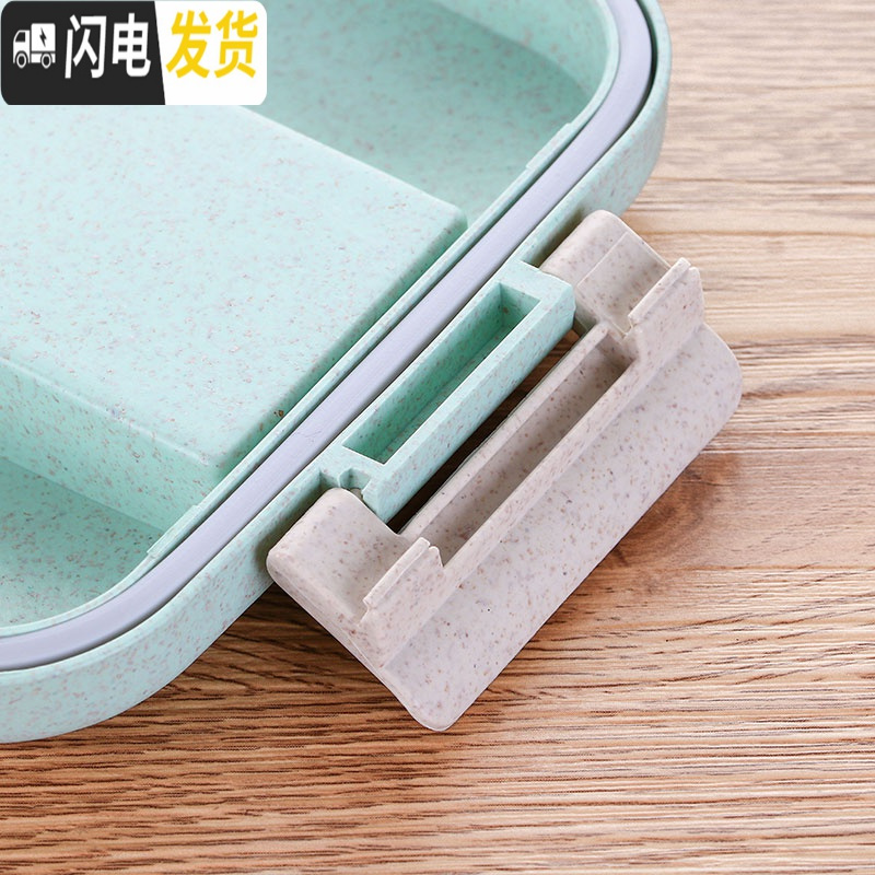 三维工匠小麦微波炉分格饭盒三格塑料学生成人分隔便当盒加热餐盒密封保鲜 北欧绿+保温提袋