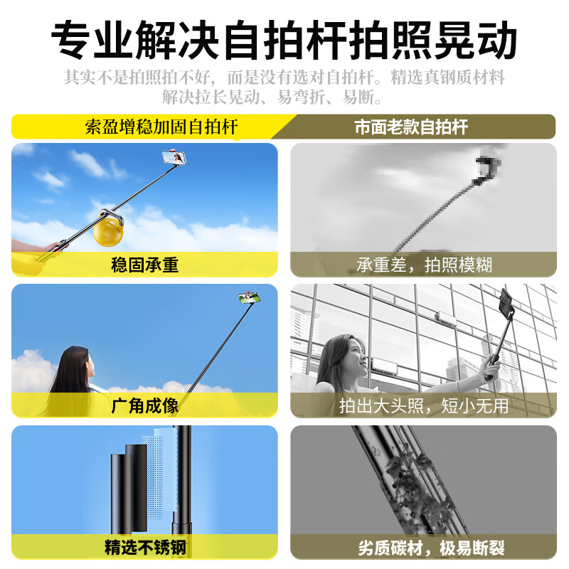 LISM-索盈 自拍杆三脚架手机支架落地神器360度旋转防抖三轴云台便携式旅游直播支架桌面拍摄杆高清大图