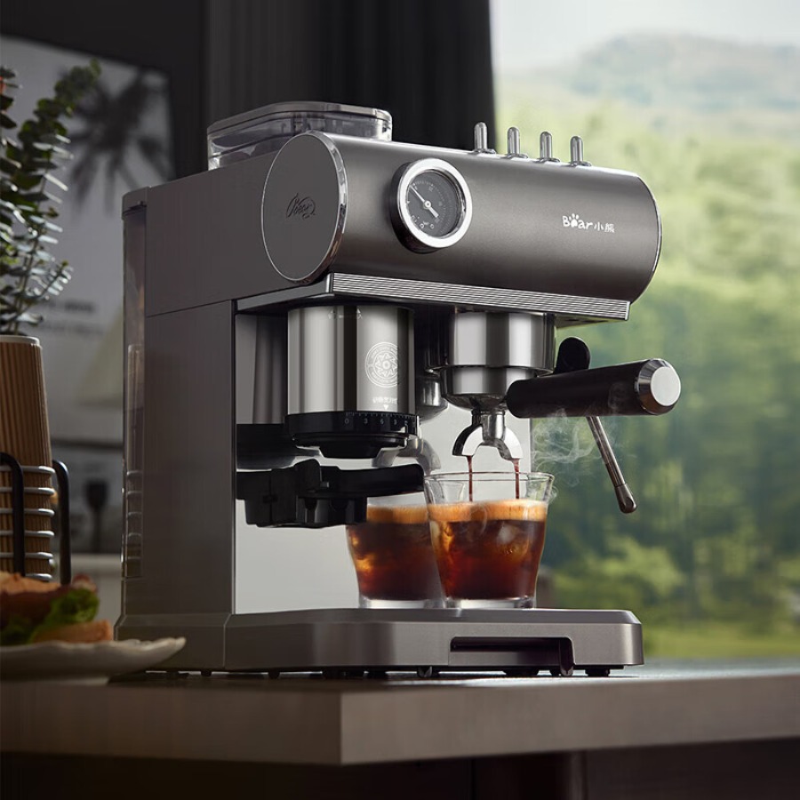 小熊(Bear)咖啡机 意式半自动家用机械舱咖啡机 萃取研磨一体机 现磨咖啡豆蒸汽奶泡 KFJ-L15M8
