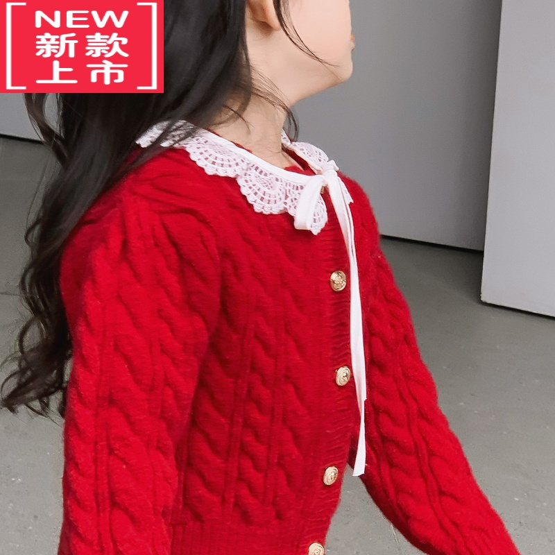 可莉允萌c童品女童冬季毛衣圣诞新年氛围感针织衫儿童冬装红色上衣洋气