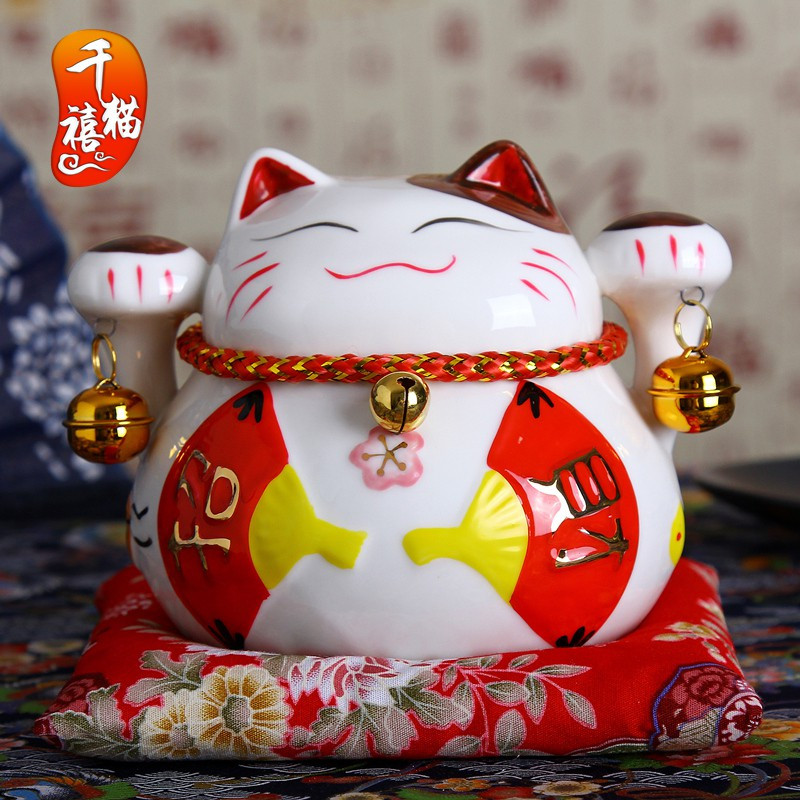 猫摆件 日本陶瓷存钱储蓄罐迷你小号办公桌汽车饰品创意 三维工匠 4.5寸风生水起高12厘米猫