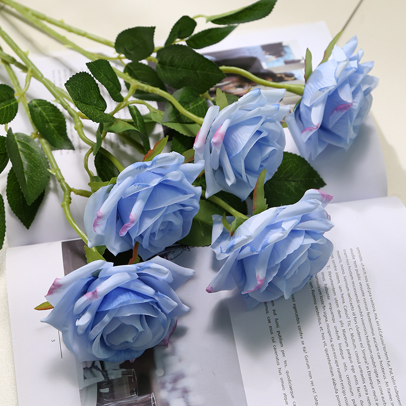 假花单支玫瑰花束仿真插花摆件摆设绢花装饰干花 欧式盛开浅蓝5支报价 参数 图片 视频 怎么样 问答 苏宁易购