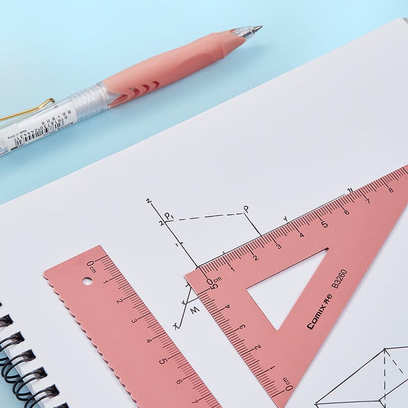 齐心(Comix) 铝合金学生考试金属套尺(波浪边直尺/三角尺/量角器) 尺面平整 刻度清晰 B3260-钛金-张图片