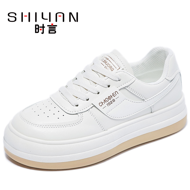 时言(SHIYAN)网红小白鞋女2022春季新款韩版女士单鞋ins潮流大头乐福鞋学生休闲面包鞋街拍厚底板鞋女