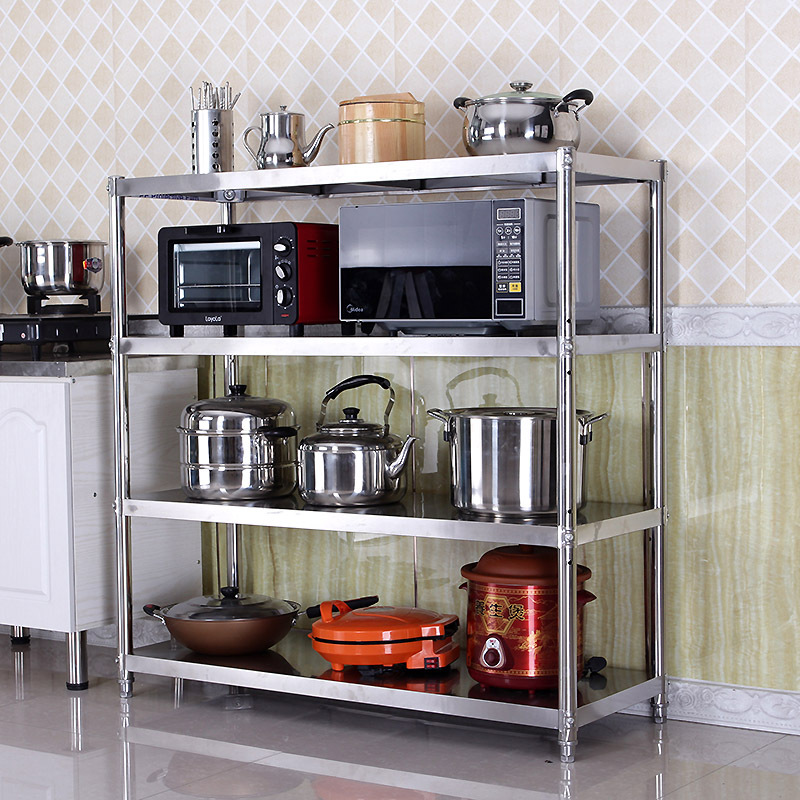四层不锈钢厨房微波炉烤箱闪电客置物架锅架家用货架落地层架收纳储物
