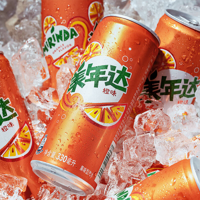 百事可乐 美年达 Mirinda 橙味汽水细长易拉罐 330ml*6罐组