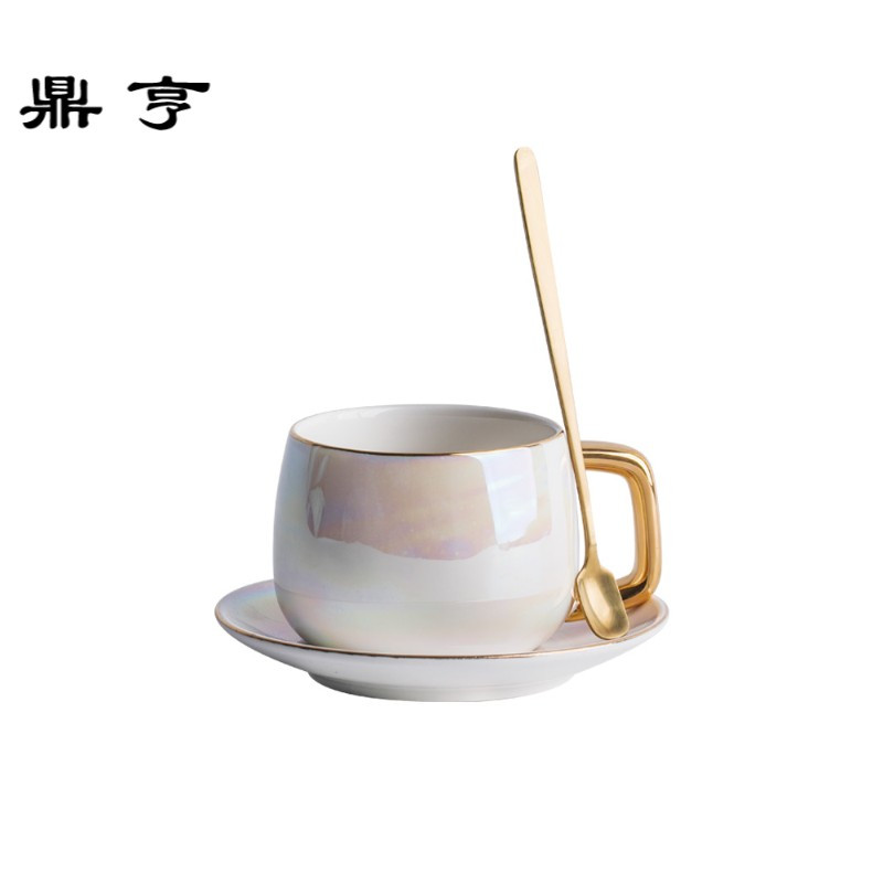 鼎亨ins欧式极光釉咖啡杯套装高端简约下午红茶杯创意陶瓷金边情