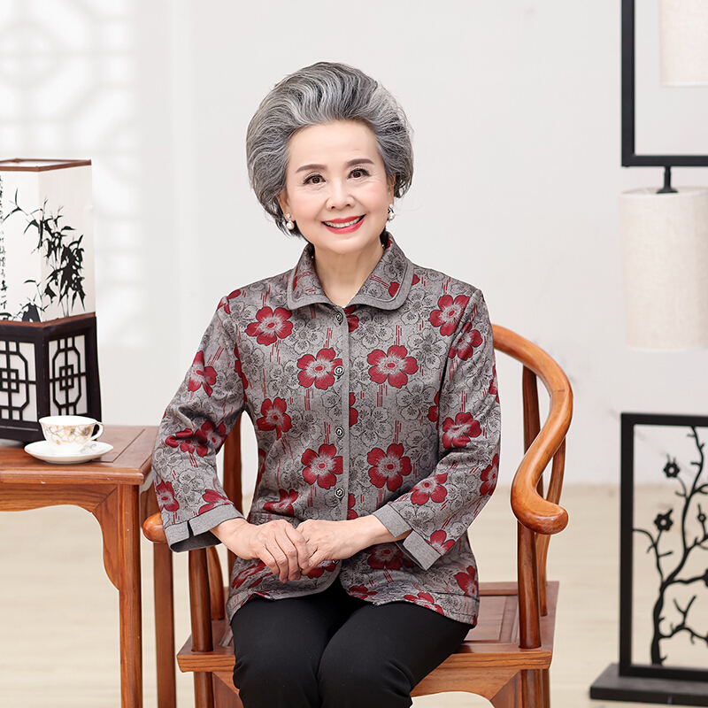 中老年人秋装女装外套60-70岁老人衣服奶奶装衬衣服饰薄款春秋款