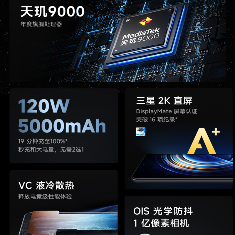 [全新]小米Redmi K50 Pro 12GB+256GB 银迹 天玑9000性能芯 120W快充 双扬声器 支持NFC 时尚游戏拍照智能手机