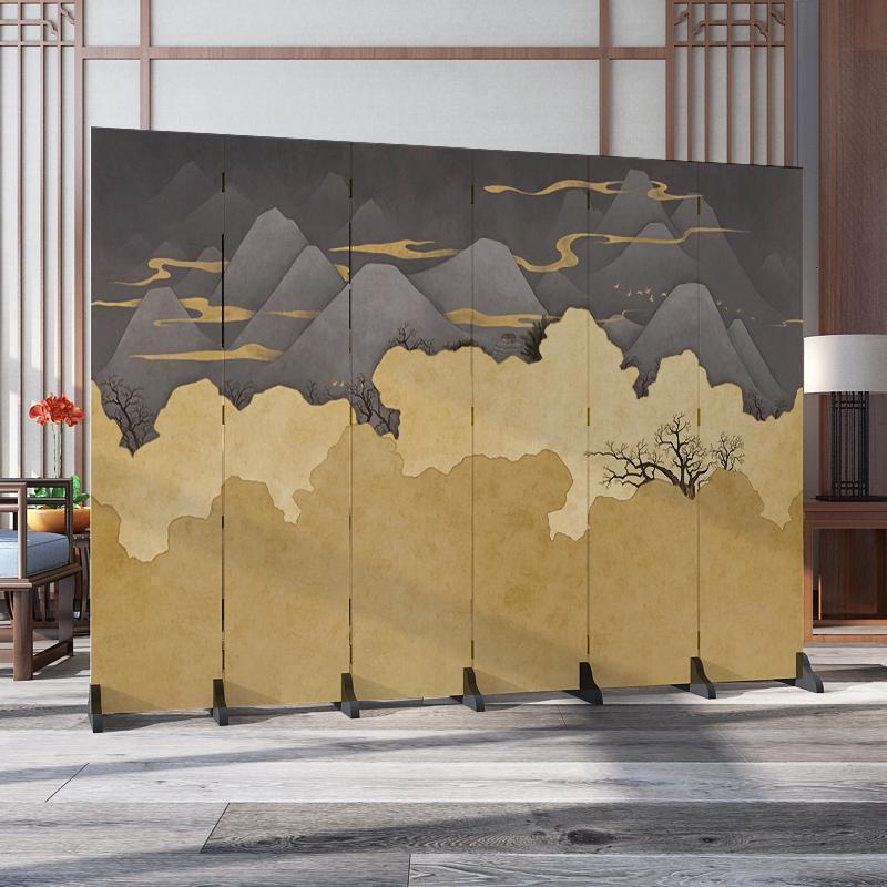 森美人北欧简约屏风隔断墙卧室遮挡家用客厅餐厅折叠移动布艺经济型折屏 红色花鸟山水8