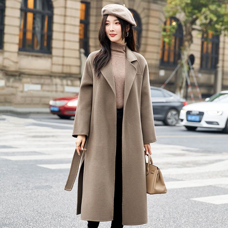 斯尔丽中长款毛呢外套女100羊毛大衣新款双面绒羊毛大衣外套女冬