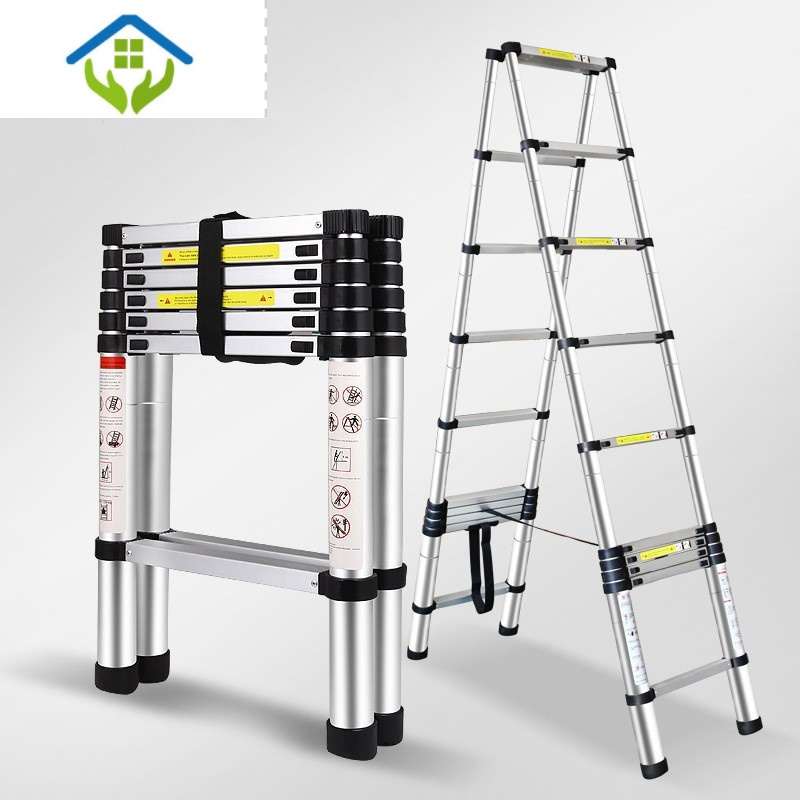 御蓝锦梯子伸缩梯人字梯直梯加厚家用折叠梯多便携升降工程梯铝梯加厚