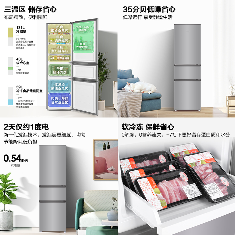 统帅(Leader)海尔出品230L三门冰箱全金属机身35分贝低噪软冷冻保鲜省心0.29m²小占地LC3-230S901高清大图