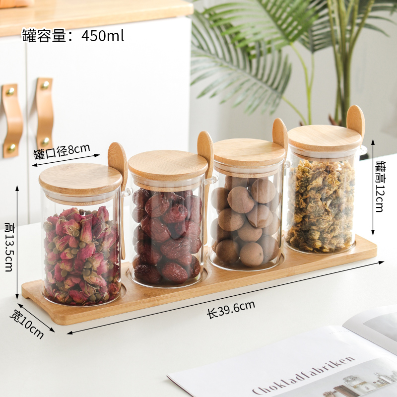 玻璃花茶储存罐食品级茶叶罐透明密封罐单瓶带勺320ml高清大图