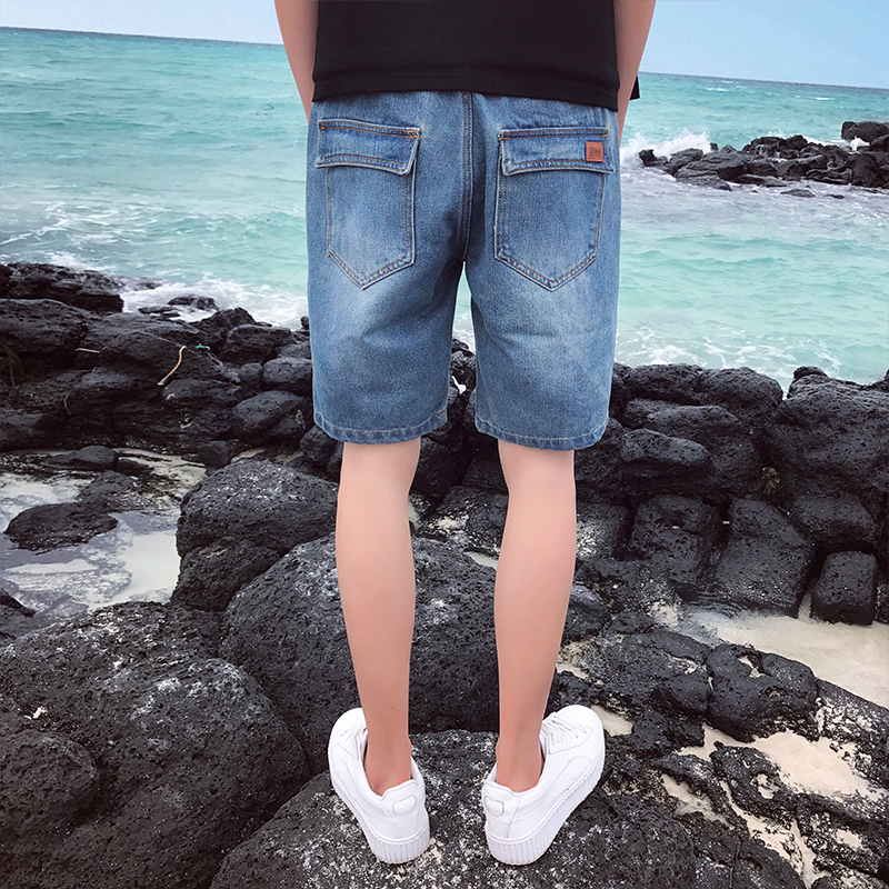 韩版夏季男士水洗牛仔短裤直筒四分裤青少年休闲中裤4分牛仔裤潮