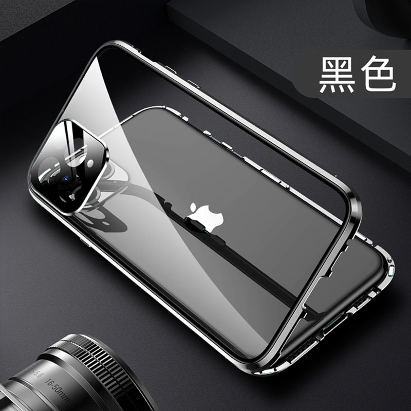 可波 自带镜头圈保护苹果iphone11手机壳11promax双面玻璃全包防摔XR/Xsmax潮牌透明高档女款男_322 苹果11promax黑色