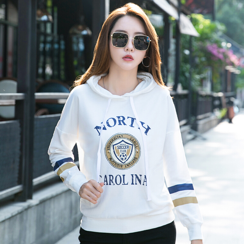 珂卡慕kekamu白色长袖卫衣女2020新款连帽韩版宽松外套女时尚女上衣