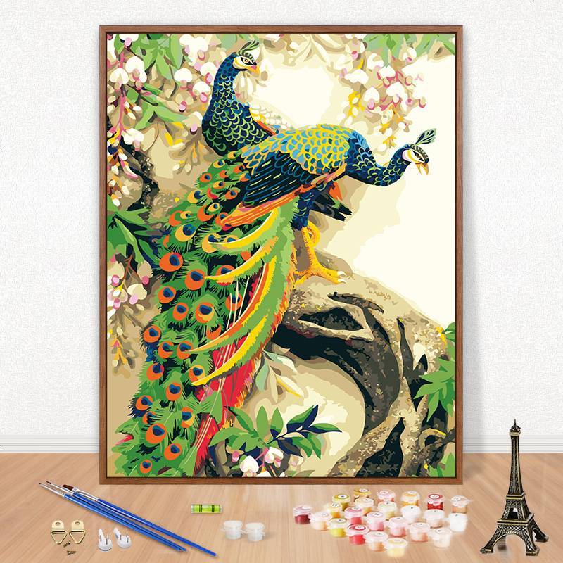 diy数字油画手绘动物火烈鸟鹿客厅卧室装饰画填色油彩画学生简单