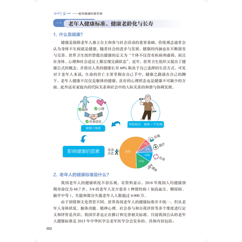[正版]知行合一 老年健康科普手册 周脉耕 李若瑜 老年健康生活方式膳食运动 常见病防治 健康知识普及读物 人民卫生出