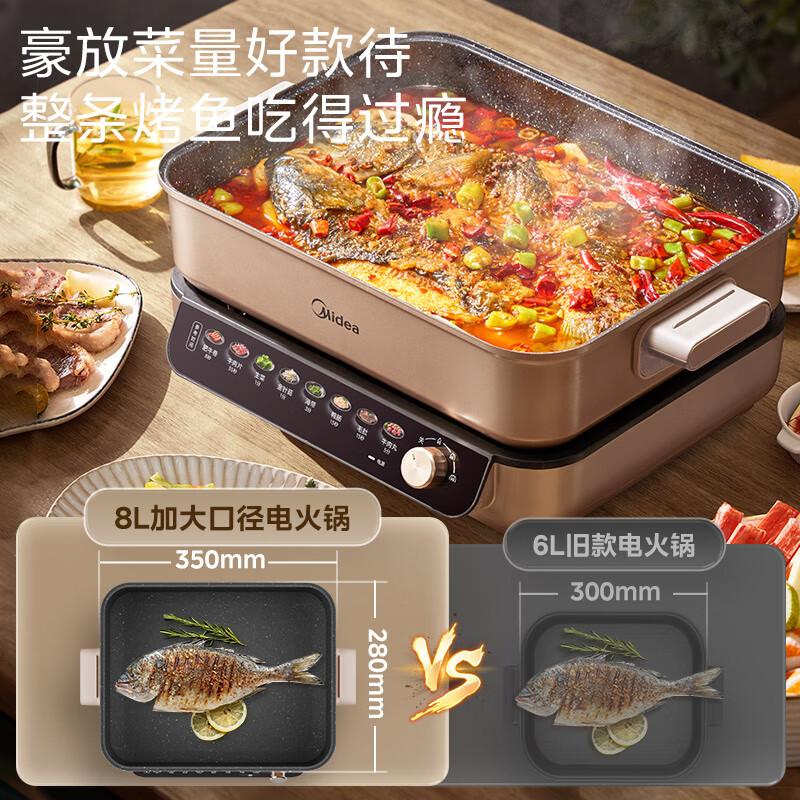 美的(Midea)8L家用多用途锅电火锅 火锅专用锅分体式多功能锅HGS382702高清大图