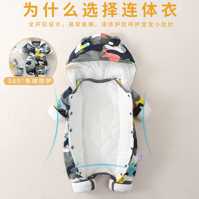 新生婴儿连体衣服智扣秋冬季套装新年加厚棉衣男宝宝外出拜年过年冬装