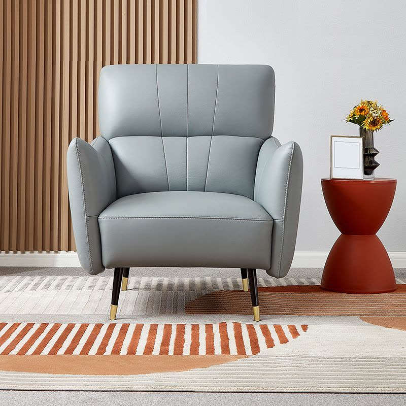 全友家居 现代轻奢单人沙发 头层牛皮皮沙发 休闲单人椅 皮艺沙发单椅图片