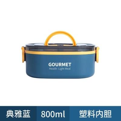 典雅蓝 单层800ML[送餐具] 饭盒学生男女便携餐盒简约带盖三层带餐具上班族微波炉专用便当盒