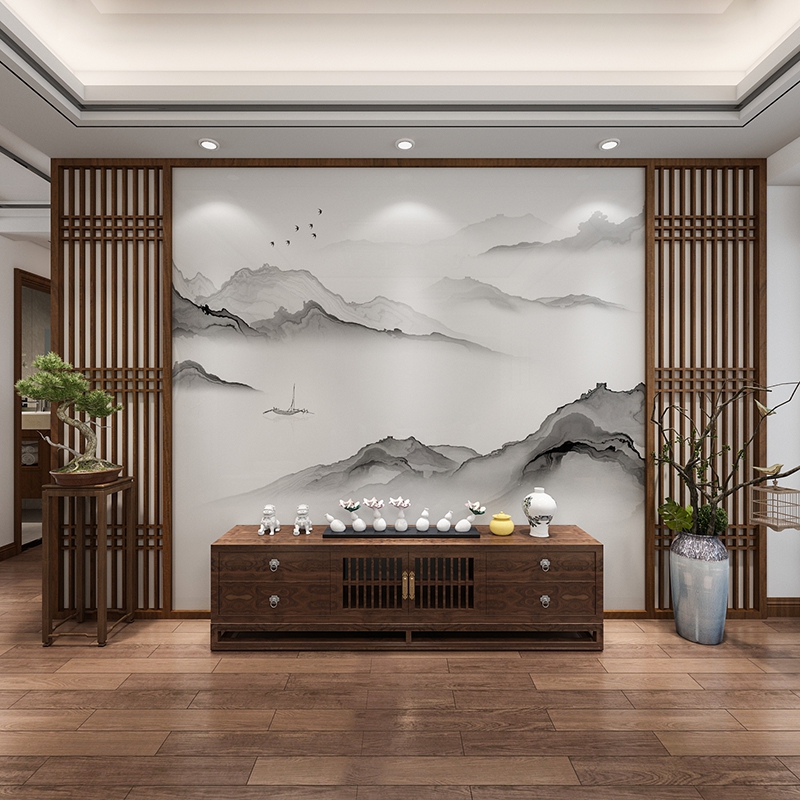 新中式屏风隔断客厅山水玄关别墅实木定制镂空酒店装饰格栅大座屏 黑胡桃木:200*180cm高 整装高清大图