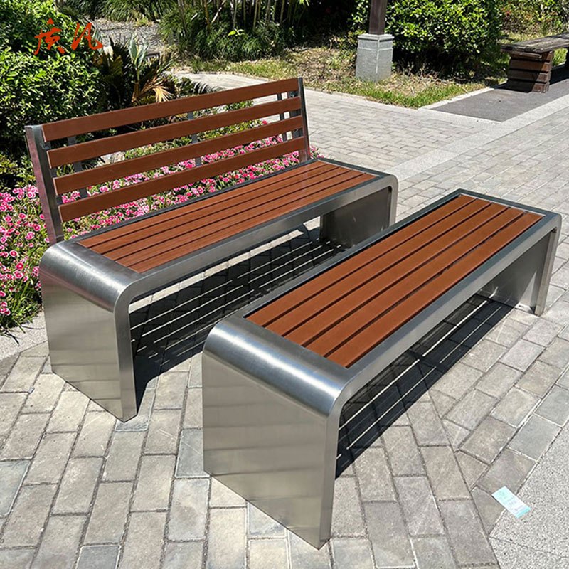 苏宁 质凡 公园户外不锈钢长椅庭院长条凳 1.8米带靠背高清大图