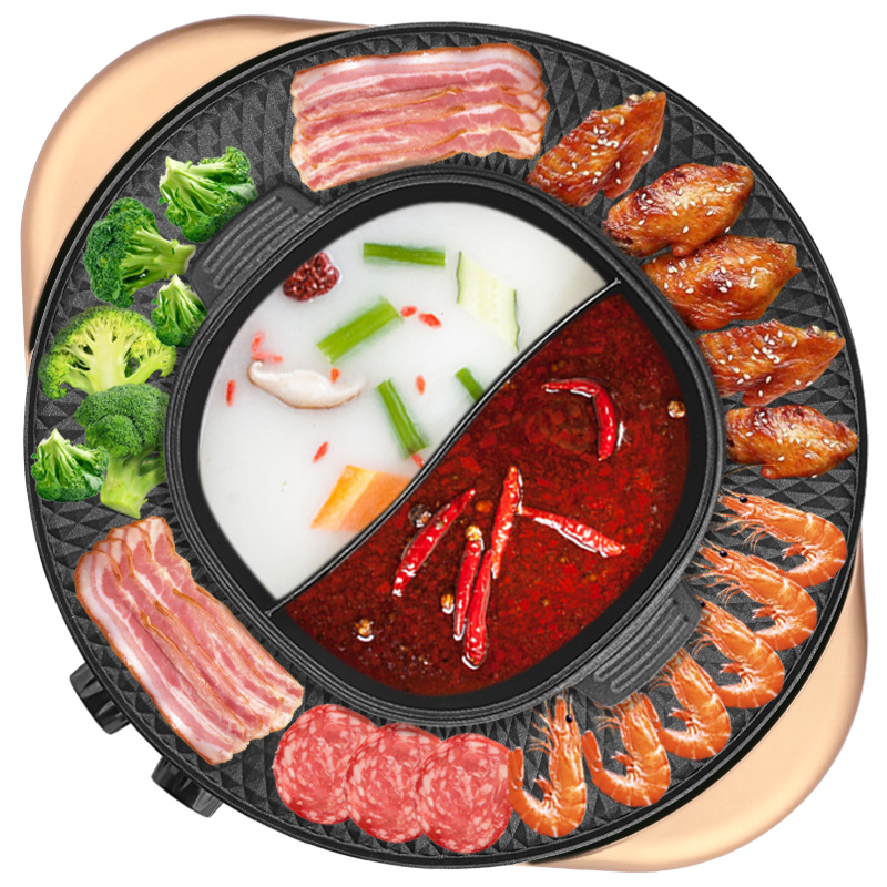 益多 烤涮一体锅 GM-8008多功能煎炒蒸煮 韩式家用无烟不粘电火锅 可分离鸳鸯锅高清大图