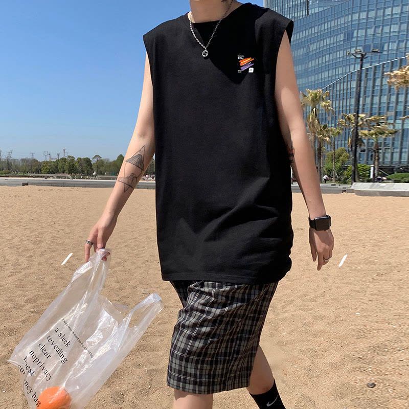 森马集团旗下GleMall纯棉2022夏季男韩潮休闲背心百搭运动宽松爆图片