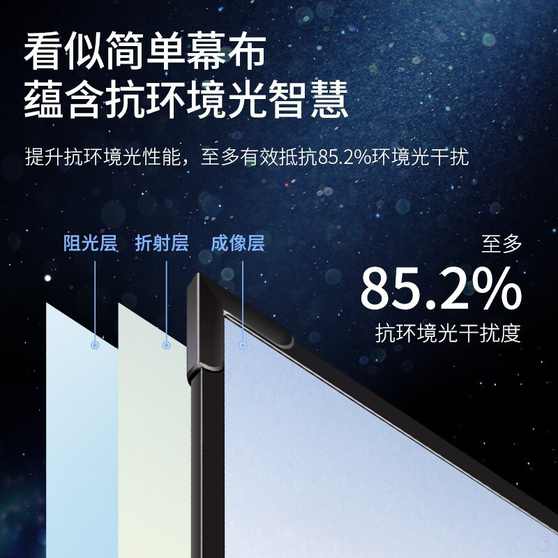 得力(deli)高端系列100英寸16:9长焦抗光画框投影幕布 家用投影幕布 抗光高增益投影布50461(TG)
